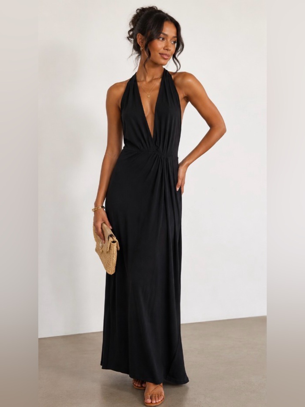 WHBM Black Halter Sleek Maxi Dress Size 6 - Picture 2 of 15